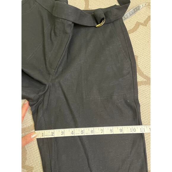 Ann Taylor The Petite Belted Ankle Linen Blend Black Pants, Size 4P - Picture 8 of 15